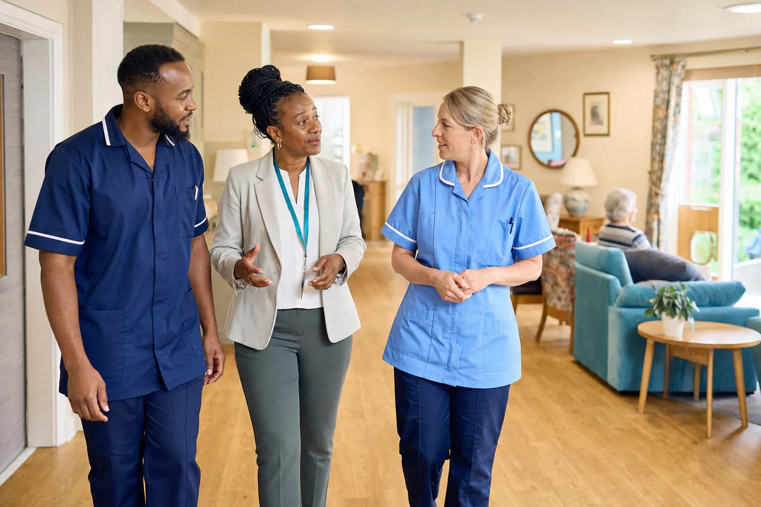 A diverse care team discussing workforce planning